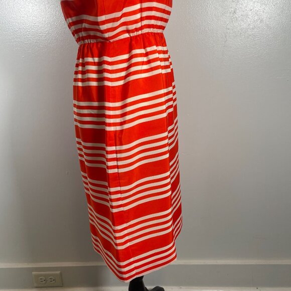 J.CREW Shift Dress Womens Size 4 Orange Striped Blouson Spaghetti Strap Back Zip - Picture 14 of 15
